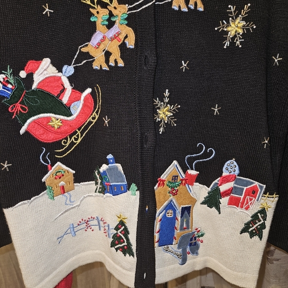 Vintage women's Christmas patchwork button-down sweater - Picture 6 of 8